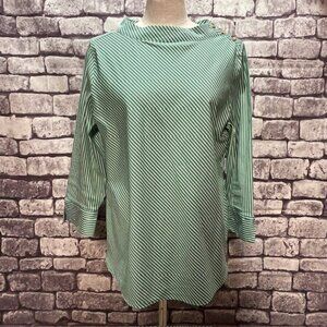 Chico's Green & White Stripe Blouse Size L